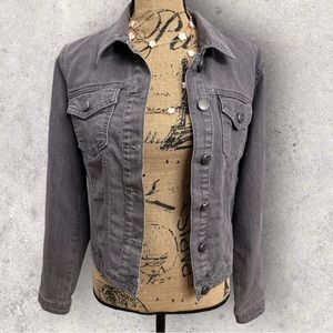 Earl Jean Gray Distressed Denim Jacket. Medium gently used